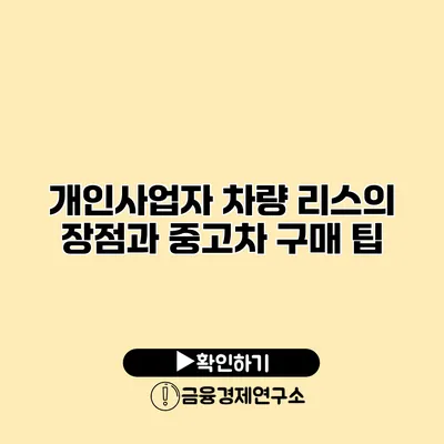 개인사업자 차량 리스의 장점과 중고차 구매 팁