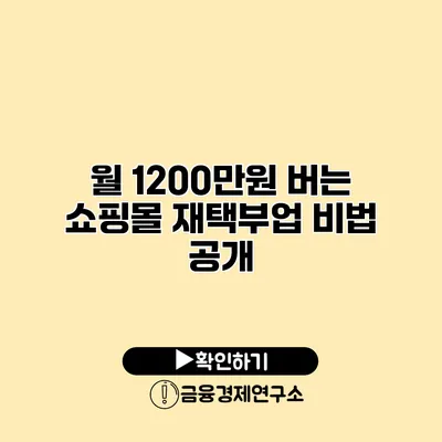 월 1200만원 버는 쇼핑몰 재택부업 비법 공개