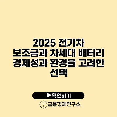 2025 전기차 보조금과 차세대 배터리 경제성과 환경을 고려한 선택