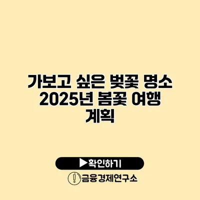 가보고 싶은 벚꽃 명소 2025년 봄꽃 여행 계획