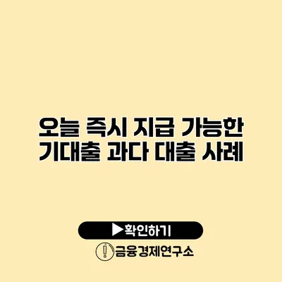 오늘 즉시 지급 가능한 기대출 과다 대출 사례
